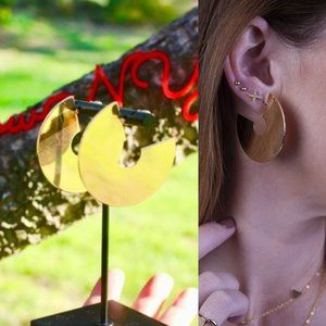 New Gold semi-circular Geometric‎ Hoop earrings